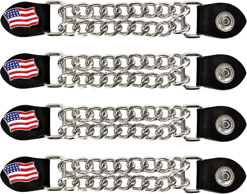 Mirthcos Motorcycle Vest Extenders for Men & Women - 4 PCS Leather Vest Extensions for Biker - Durable Double Chrome Chains - Image 1